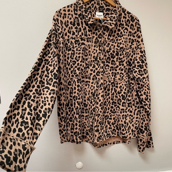 Kensie Cheetah Print button down Jacket/ Sweatshirt 100% Cotton size XL - Picture 2 of 7